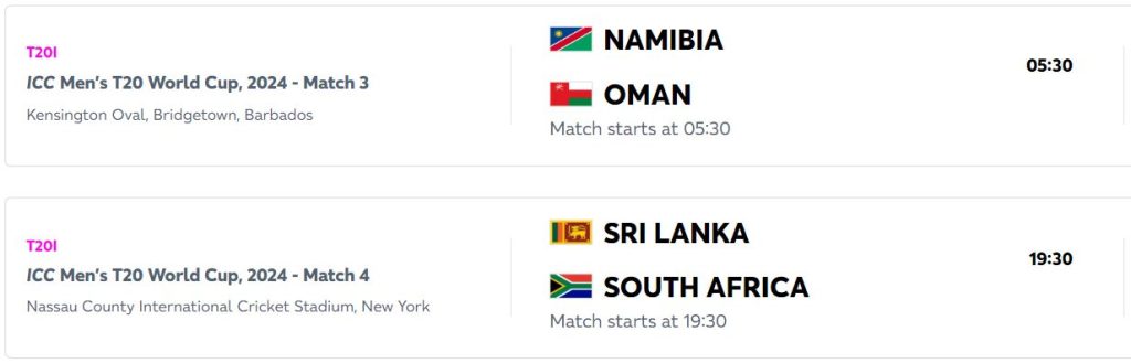 T20 Schedule 2