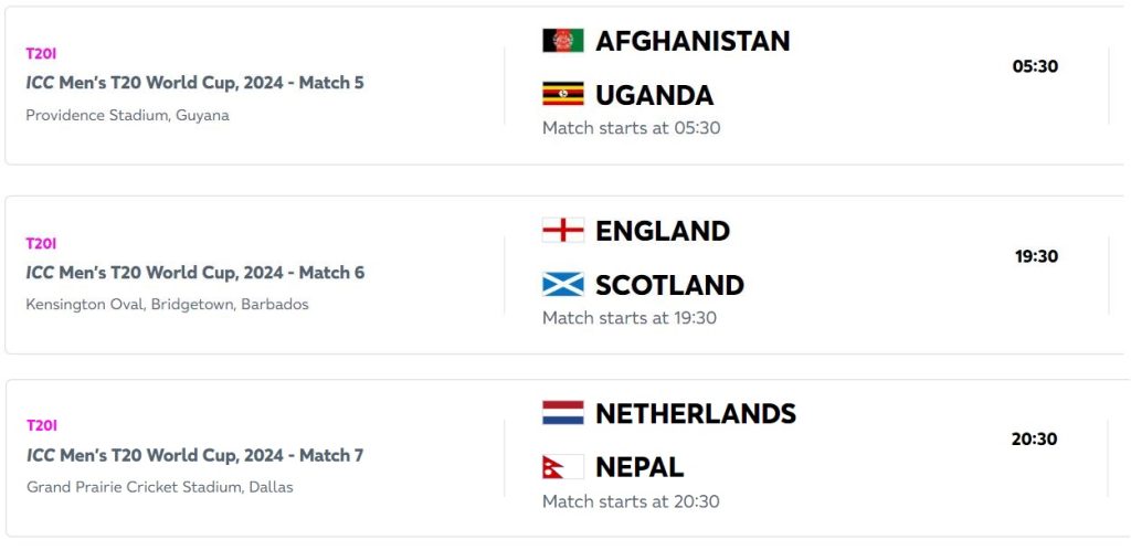 T20 Schedule 3