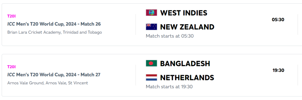 T20 Schedule 