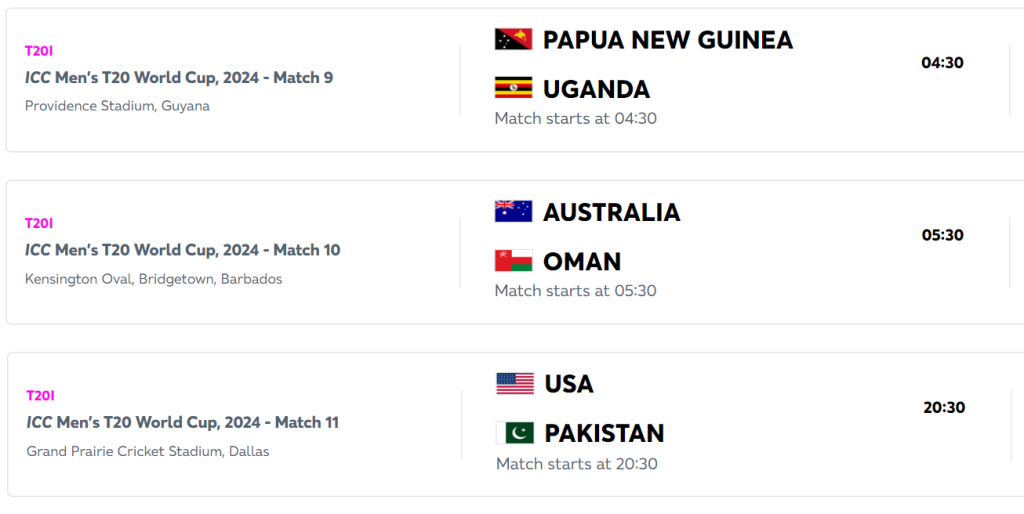 T20 Schedule 