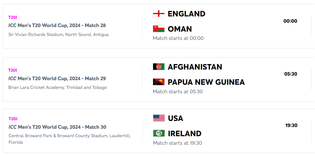 T20 Schedule 