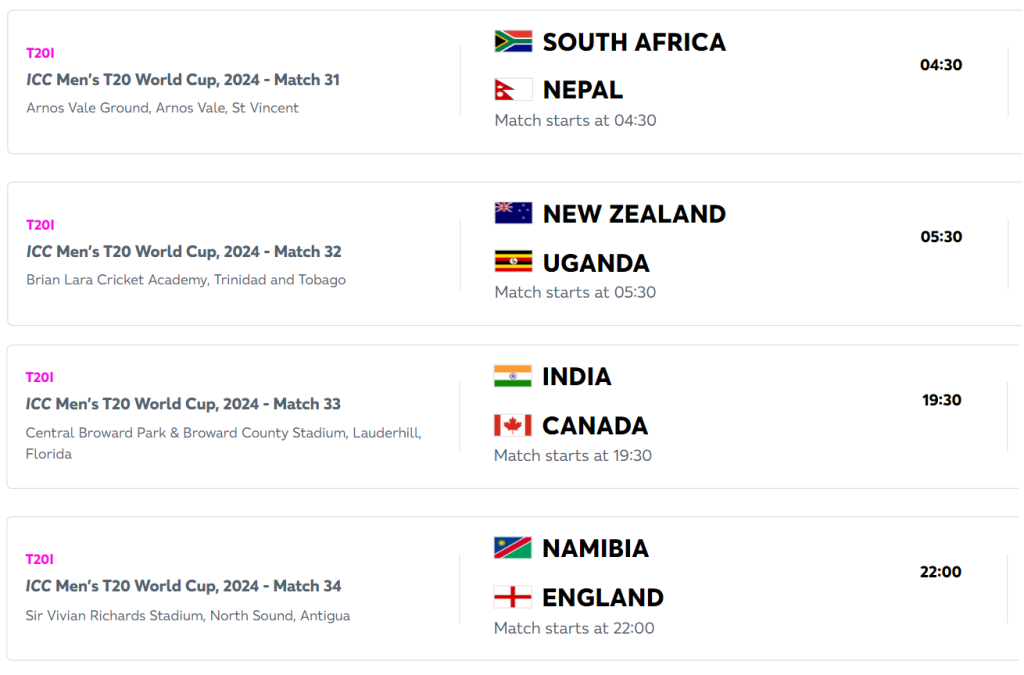 T20 Schedule 