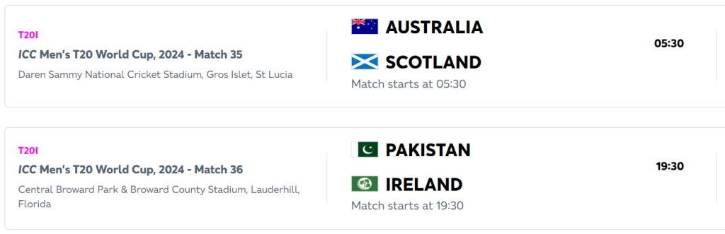 T20 Schedule 