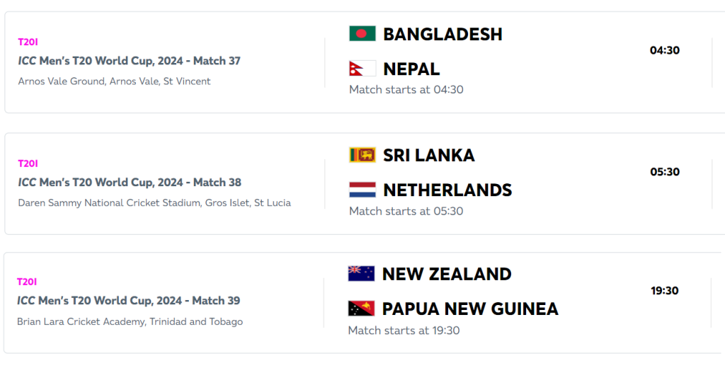 T20 Schedule 