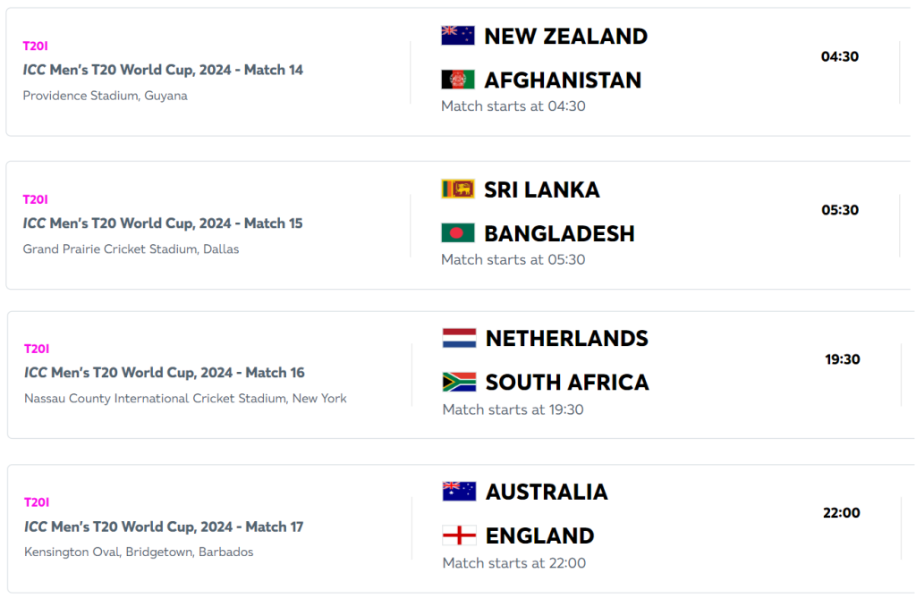 T20 Schedule 