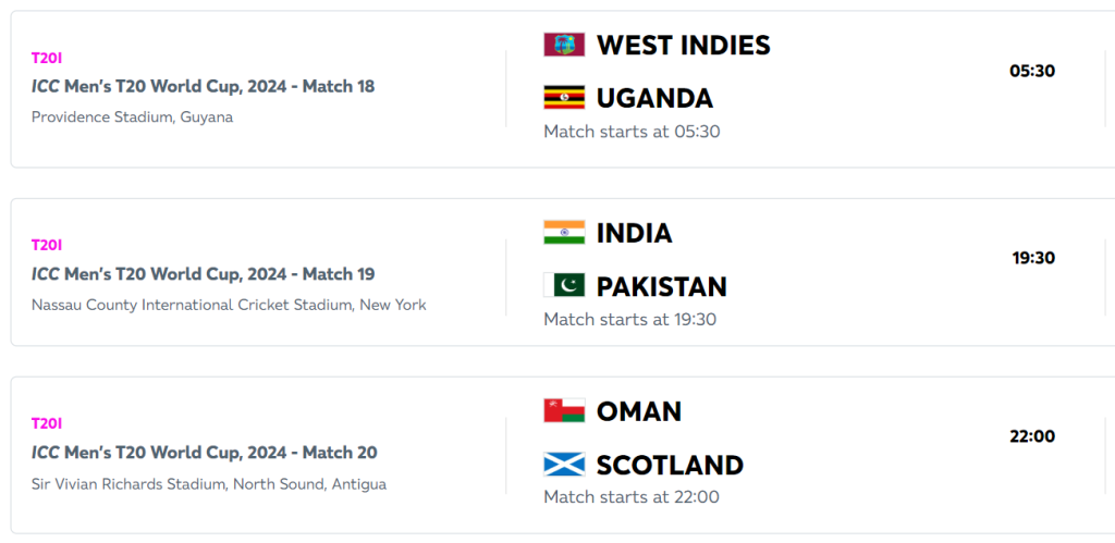 T20 Schedule 