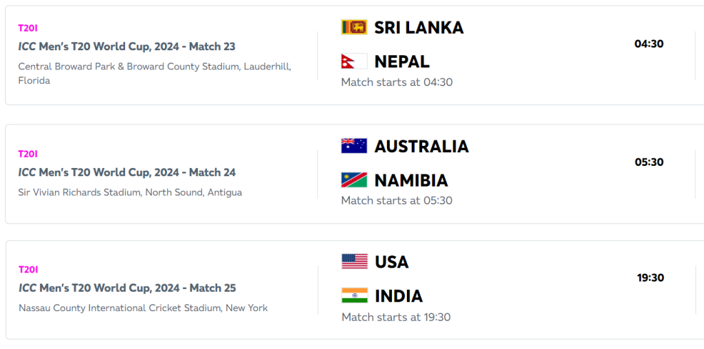 T20 Schedule 